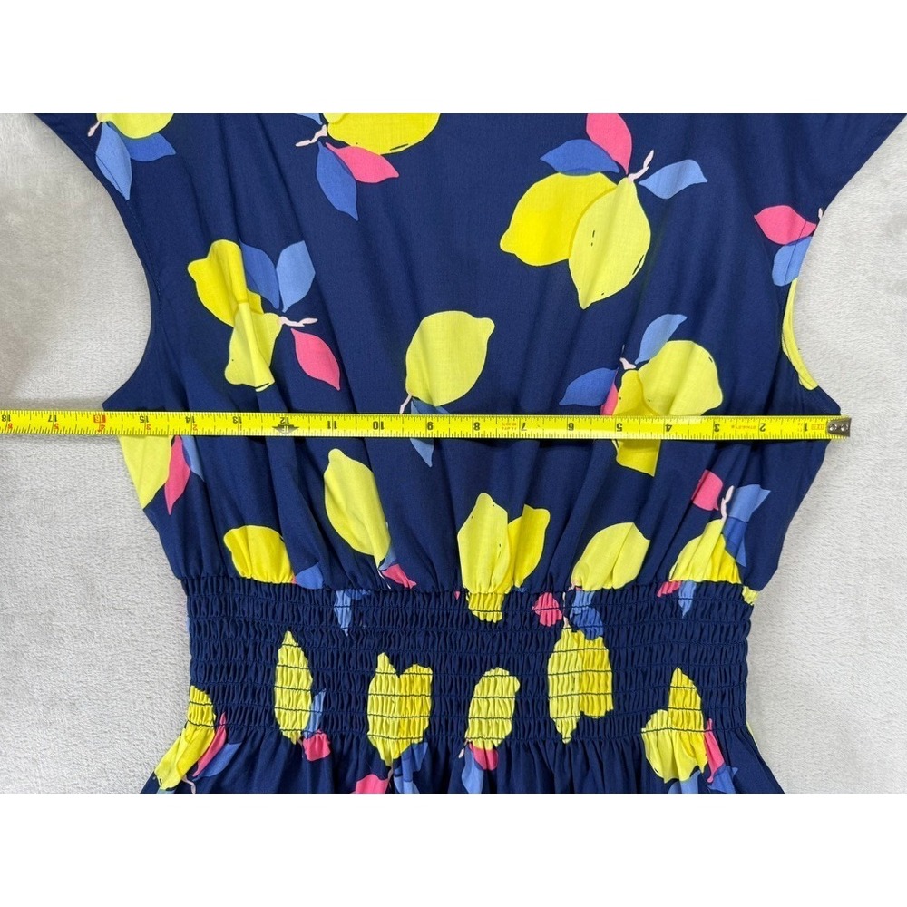 Kate Spade Lemon Zest Blaire Dress Size 8 Navy Lemon Print Smocked Twee Cotton - Picture 7 of 11